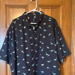 Black and Blue Casual Button Down Shirts with dinosaur Pattern